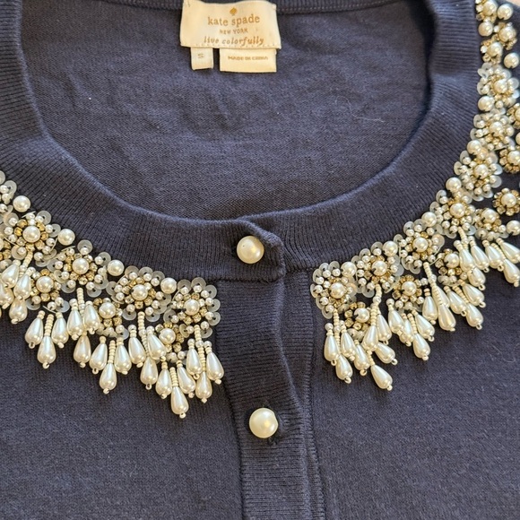 Kate Spade, pearl embellished Macie cardigan. Navy blue, size small - Picture 2 of 11